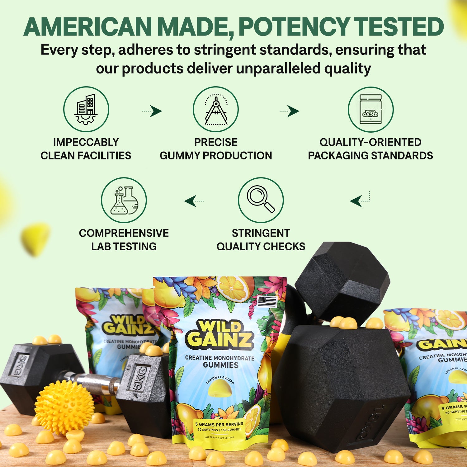 Creatine Monohydrate Gummies - Made in USA, Potency Tested, 5 Grams per serving, 150 Gummies