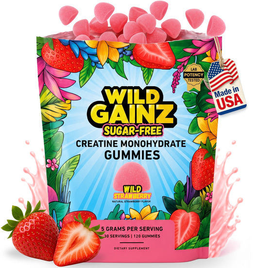 Strawberry Creatine Monohydrate Gummies, 5g Serving, 120 Count, Made in USA